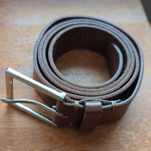 Express Brown Leather Belt with Silver Buckle